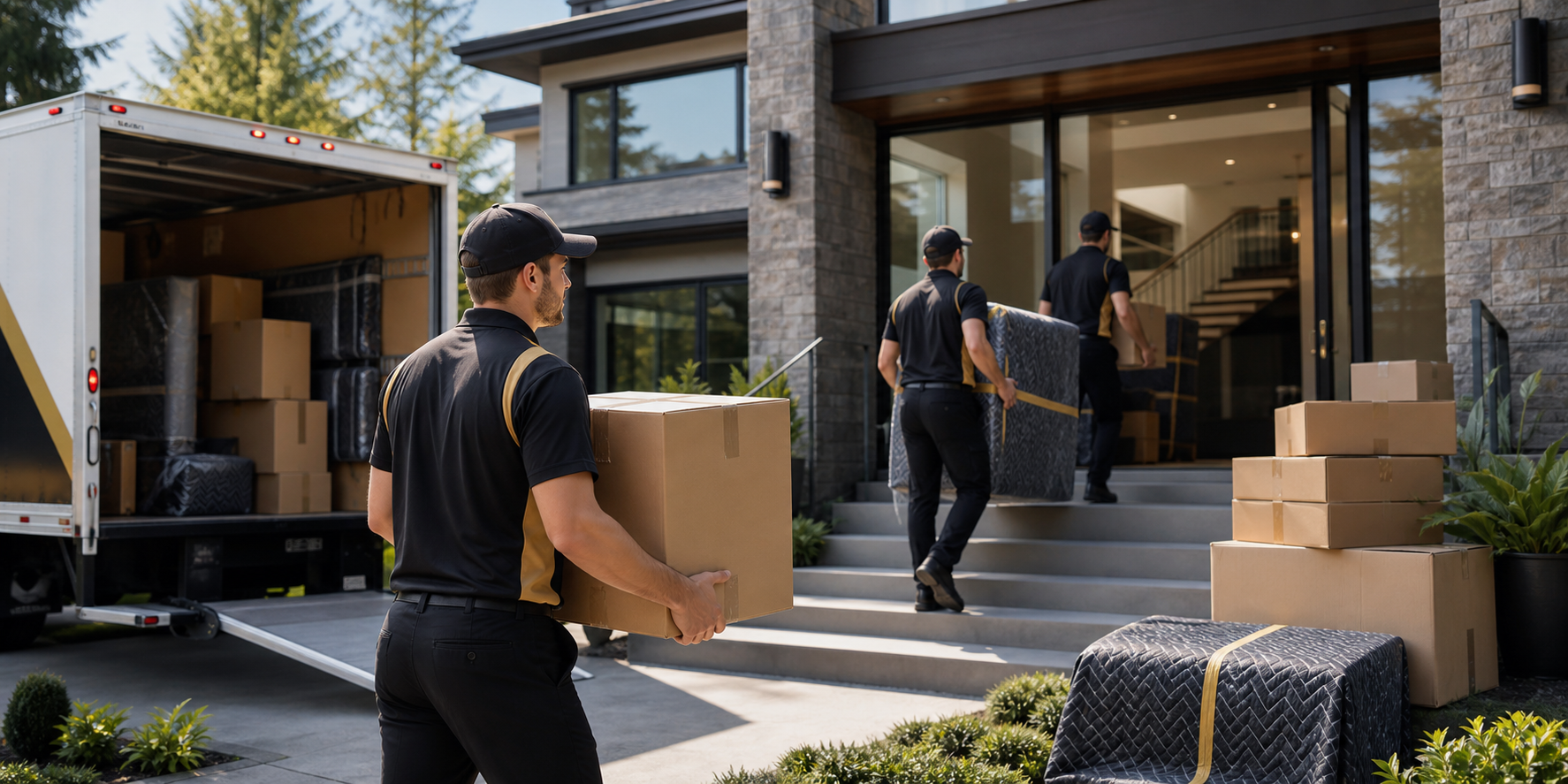 Professional Haul Of Fame movers carrying boxes and furniture